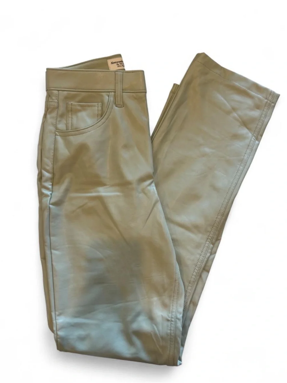 Abercrombie & Fitch Leather Straight-Leg Pants in Sage Green